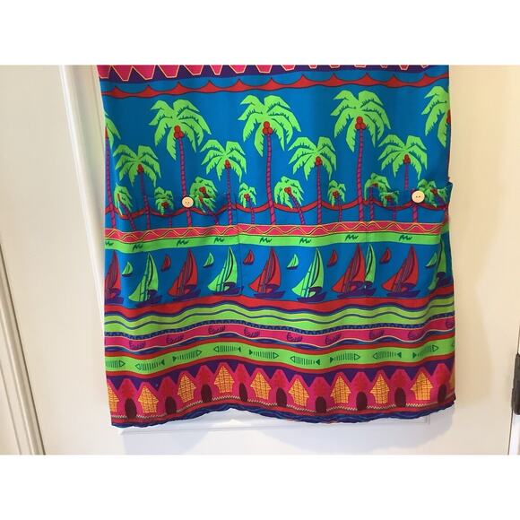 Spa Brand Dress Size Xl Tropical Print Beaded Palm Trees Sailboats Short Sleeves - Picture 3 of 8